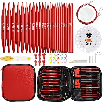 57 PCS Interchangeable Circular Knitting Needles Set, Aluminum Knitting Needles 3.0mm10.0mm with 4 Cables, Ergonomic Handles & Storage Case, Complete Knitting Kit for Beginners & Advanced Projects