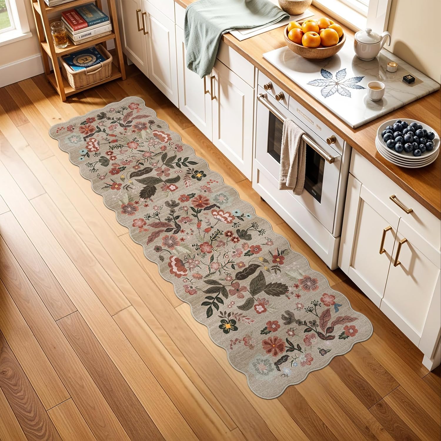 washable 2x6 hallway runner rug: vintage water resistant kitchen rug for entryway bedroom laundry - ultra soft non slip low pile bathroom carpet for modern farmhouse decor (2 x 6, beige-brown) beige-brown 2' x 6' (runner)
