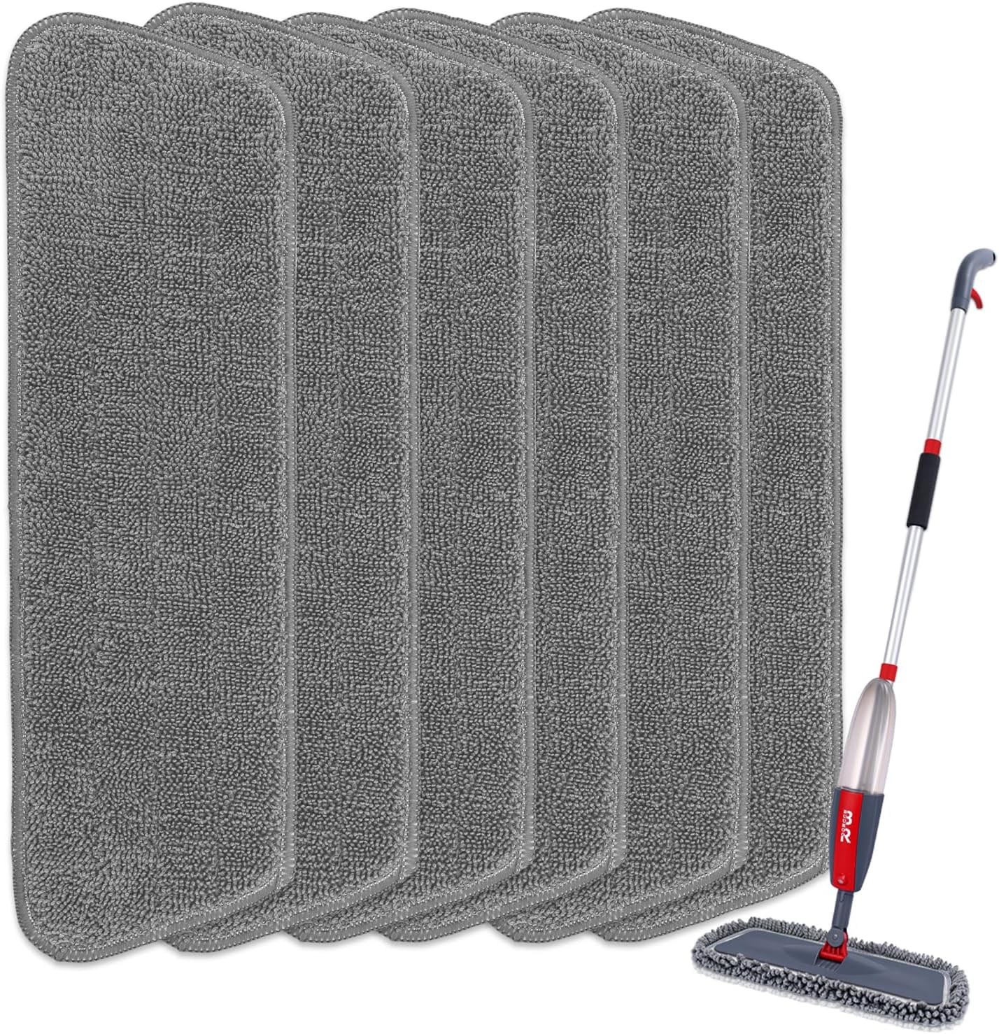 6pcs Microfiber Spray Mop Replacement Heads for Wet/Dry Mops Flat Replacement Heads for Floor Cleaning and Scrubbing Microfiber Pros Reusable Mop Pads (Grey) Thumbnail