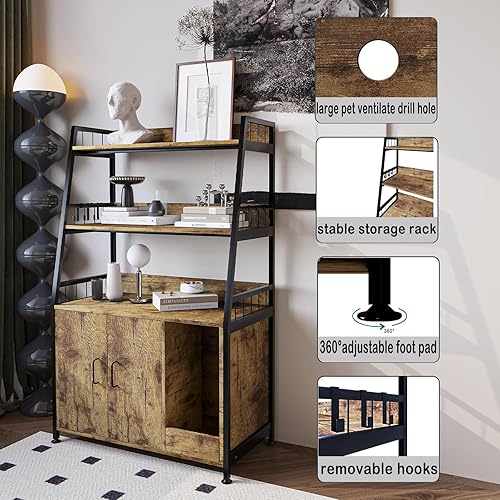 Miniatura 3 de Cat Hidden Litter Box Enclosure Furniture,Large Litter Box Furniture with Shelf Storage,Tall Cat Litter Box Cabinet, Wood Sturdy Cat Washroom