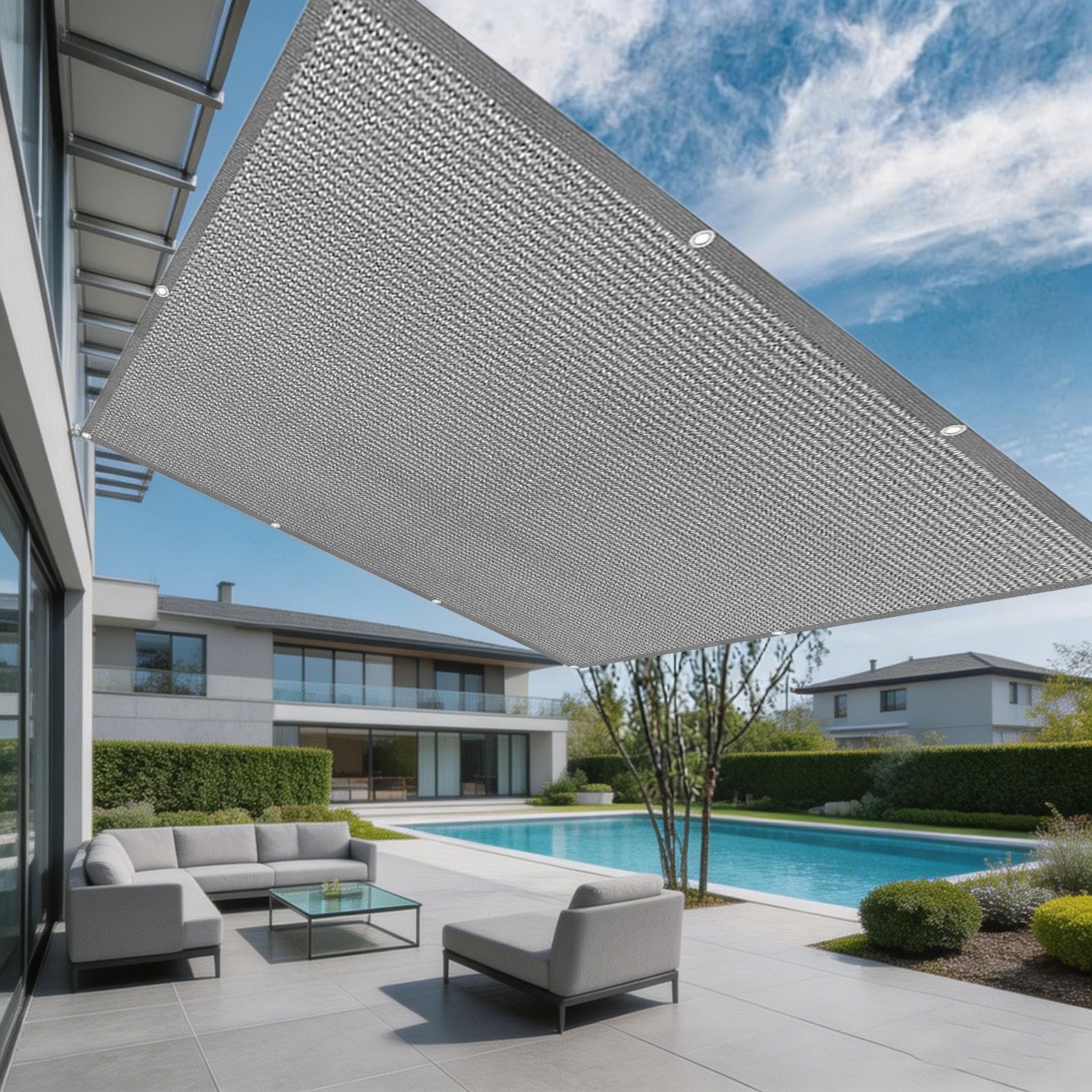 Voile d'ombrage rectangulaire protection solaire 600x800 toile HDPE gris extérieur pour patio