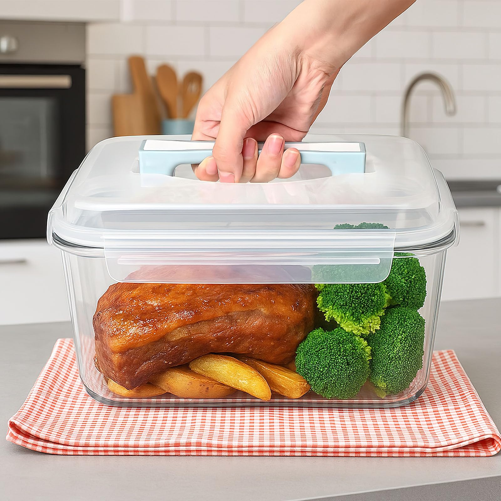 Boîte de Conservation en Verre 6 L avec Couvercle Hermétique | Grand Récipient Alimentaire Rectangulaire pour Four et Congélateur, Meal Prep, Poulet Rôti et Plats Familiaux