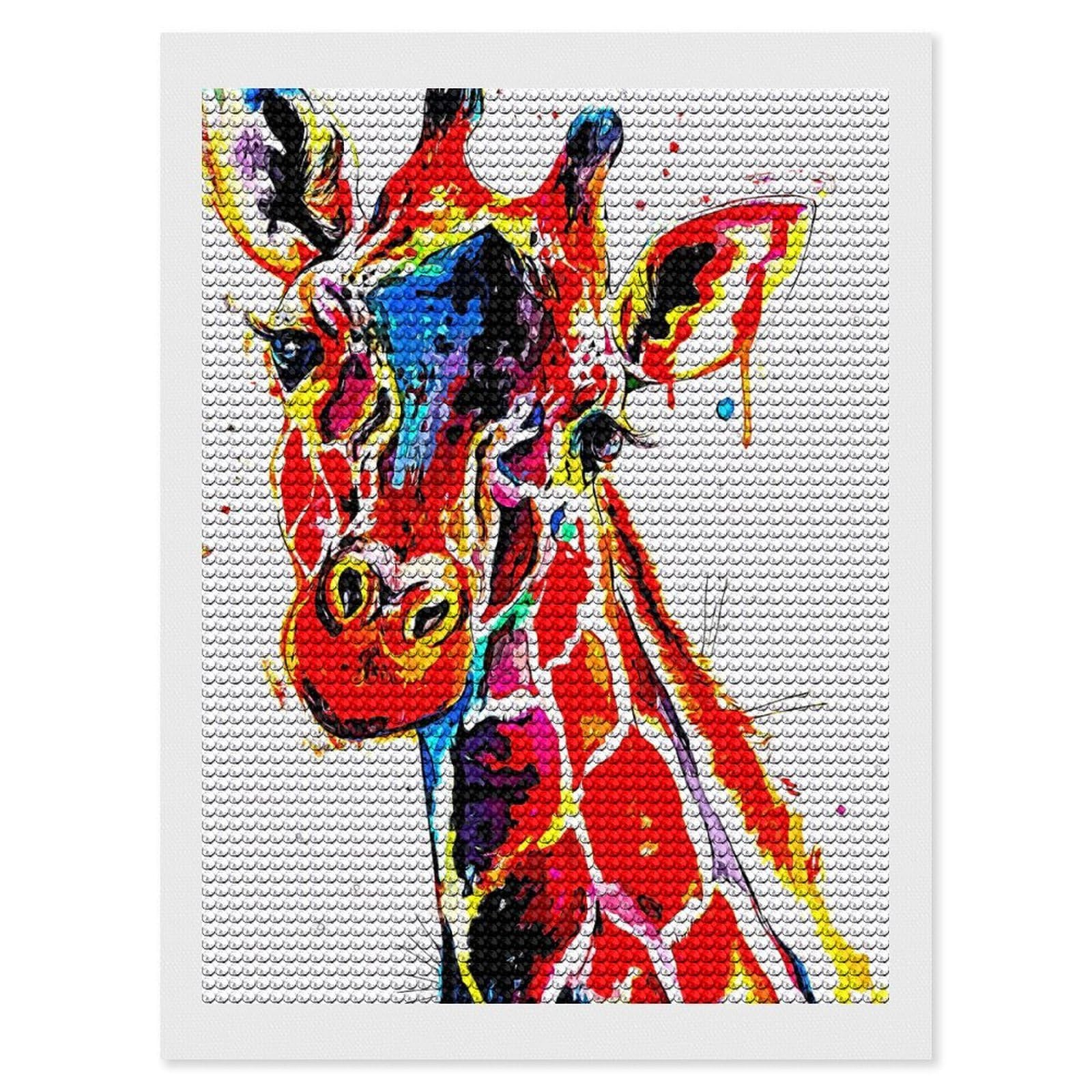 Junmoney Giraffe Diamond Painting Canvas Set 12"x16", for Craft Lovers, Decorate Your Room, Festive Craft Gift, Vintage Style Decor