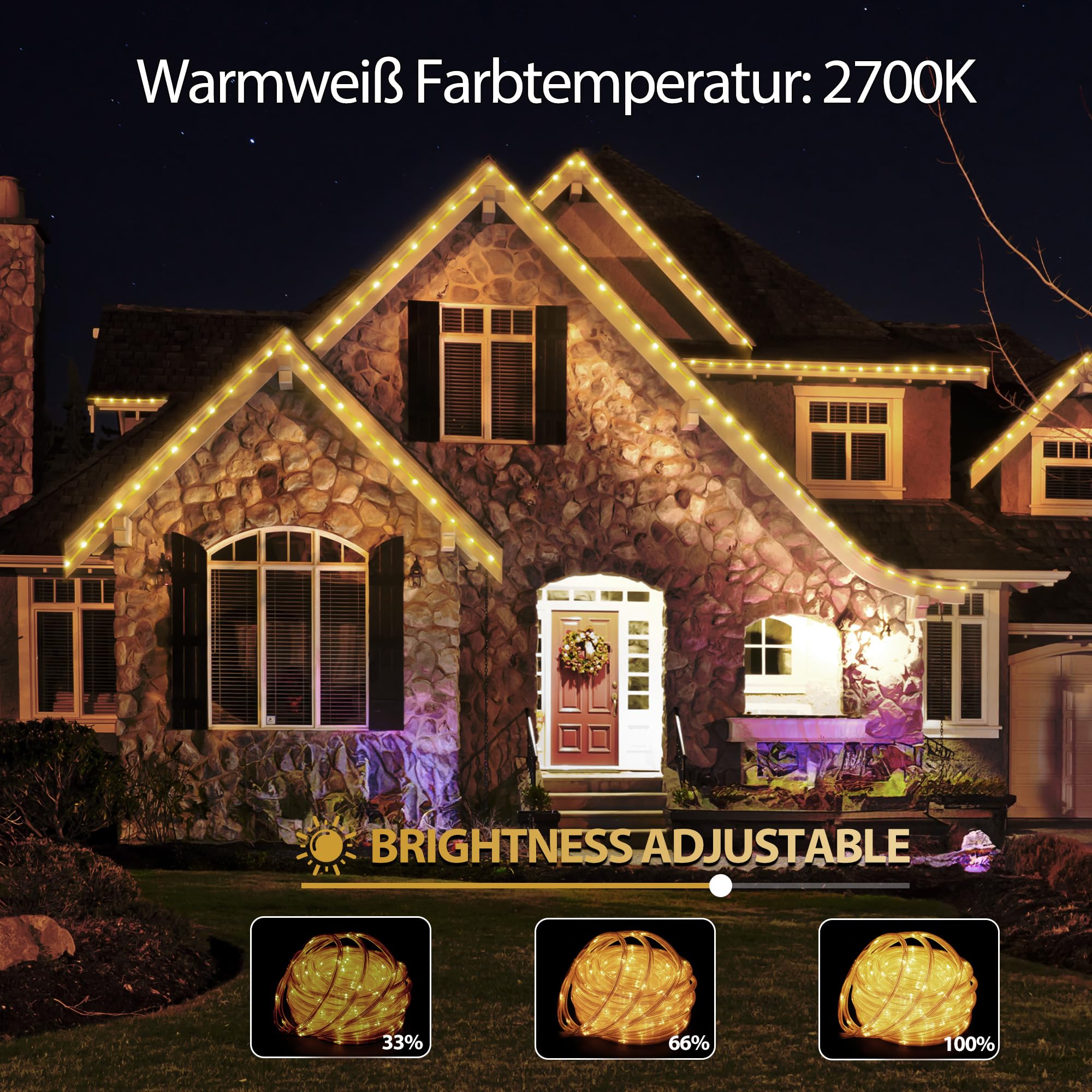 StarryEver 40 m LED tubo di luci per esterni, 400 LED per esterni, luce bianca calda e colorata, 25 colori per esterni, con telecomando per giardino
