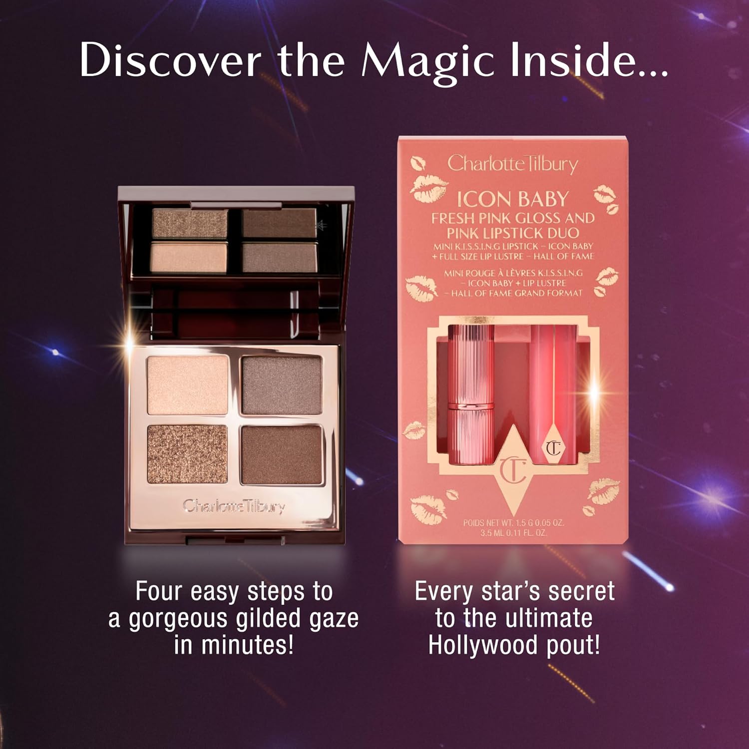 Charlotte Tilbury Holiday Beauty Set - Full-Size Charlotte's Magic Cream & Magic Serum, Golden Goddess Eyeshadow Quad & Icon Baby Lip Duo - Complete Skincare Makeup Gift Collection for a Radiant Glow - Image 3