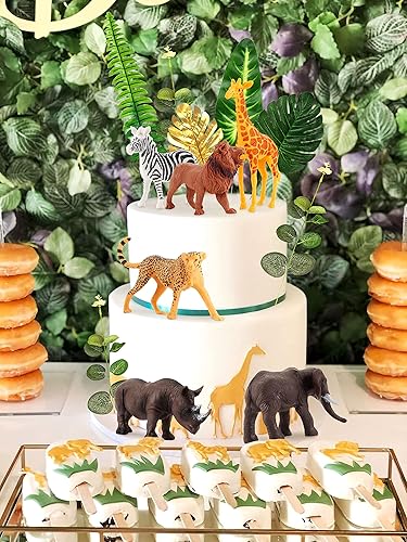Miniatura 7 de LaVenty 13 piezas de animales de safari decoración de pasteles animales de la selva decoración de pastel salvaje uno