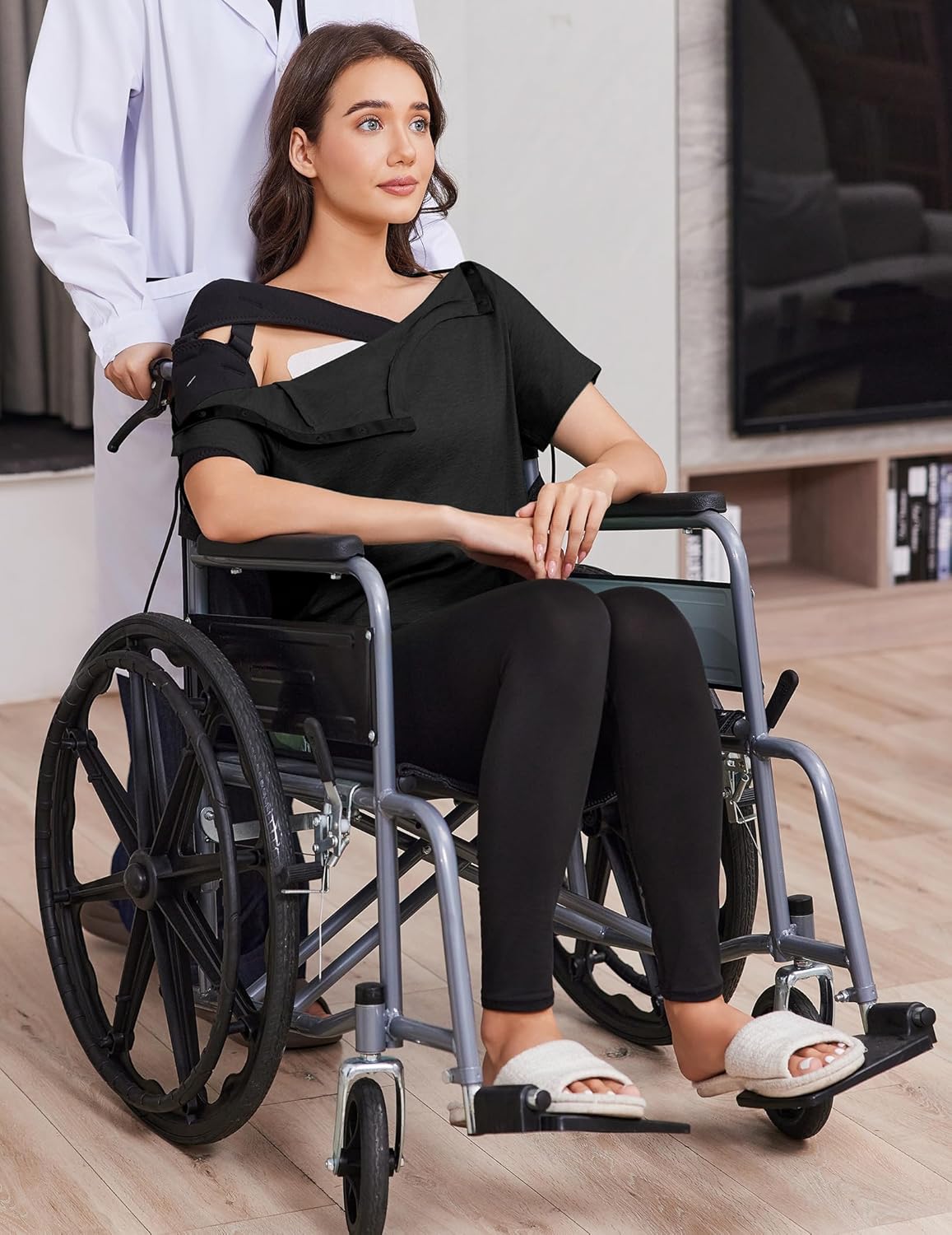 Deyeek Post Shoulder Surgery Shirts for Women Tear Away Side Snap Chemo Port Shirts Short Sleeve Adaptive Clothing - Image 5