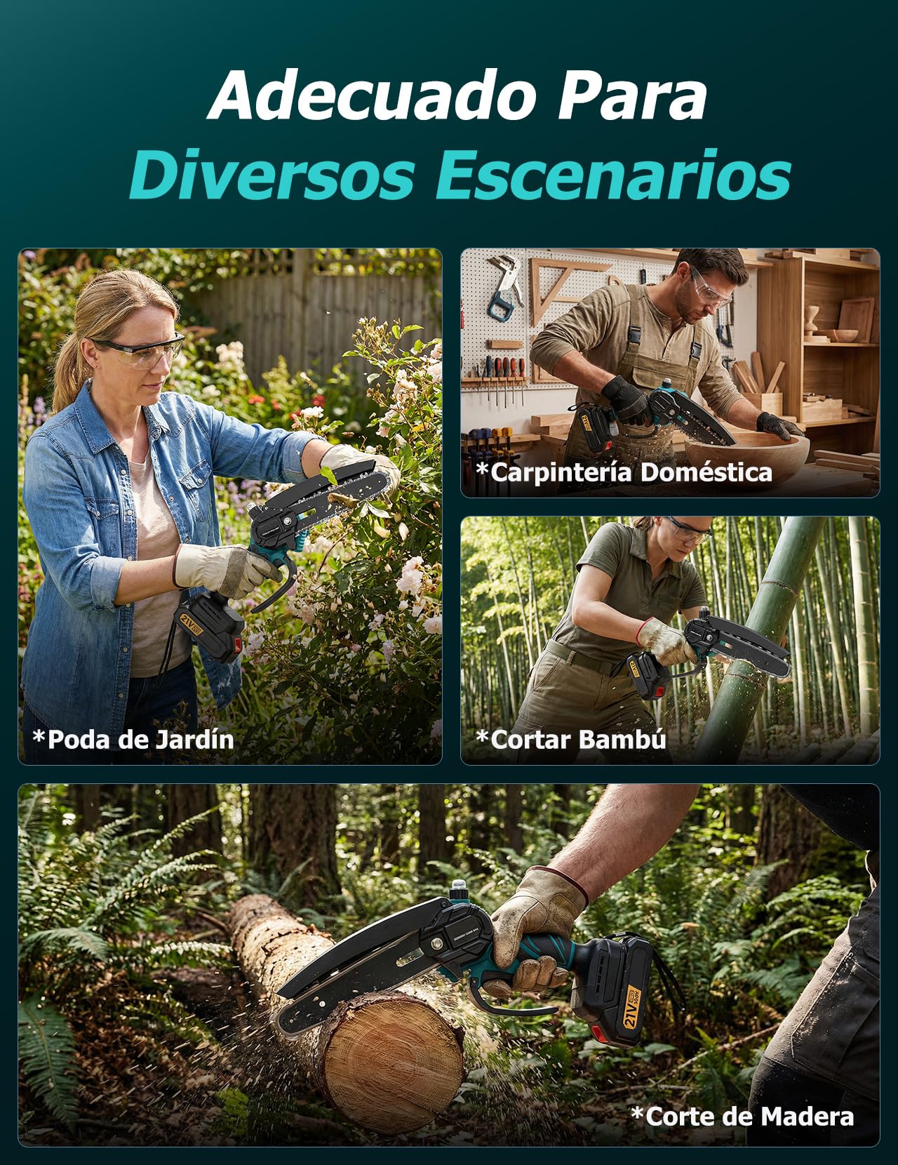 Mini Motosierra Bateria 2 x 4000mAh, Motosierra Eléctrica de 6 Pulgadas con Engrasador Automático y 2 Baterías de Gran Capacidad, Sierra Eléctrica para Cortar Madera y Podar Árboles