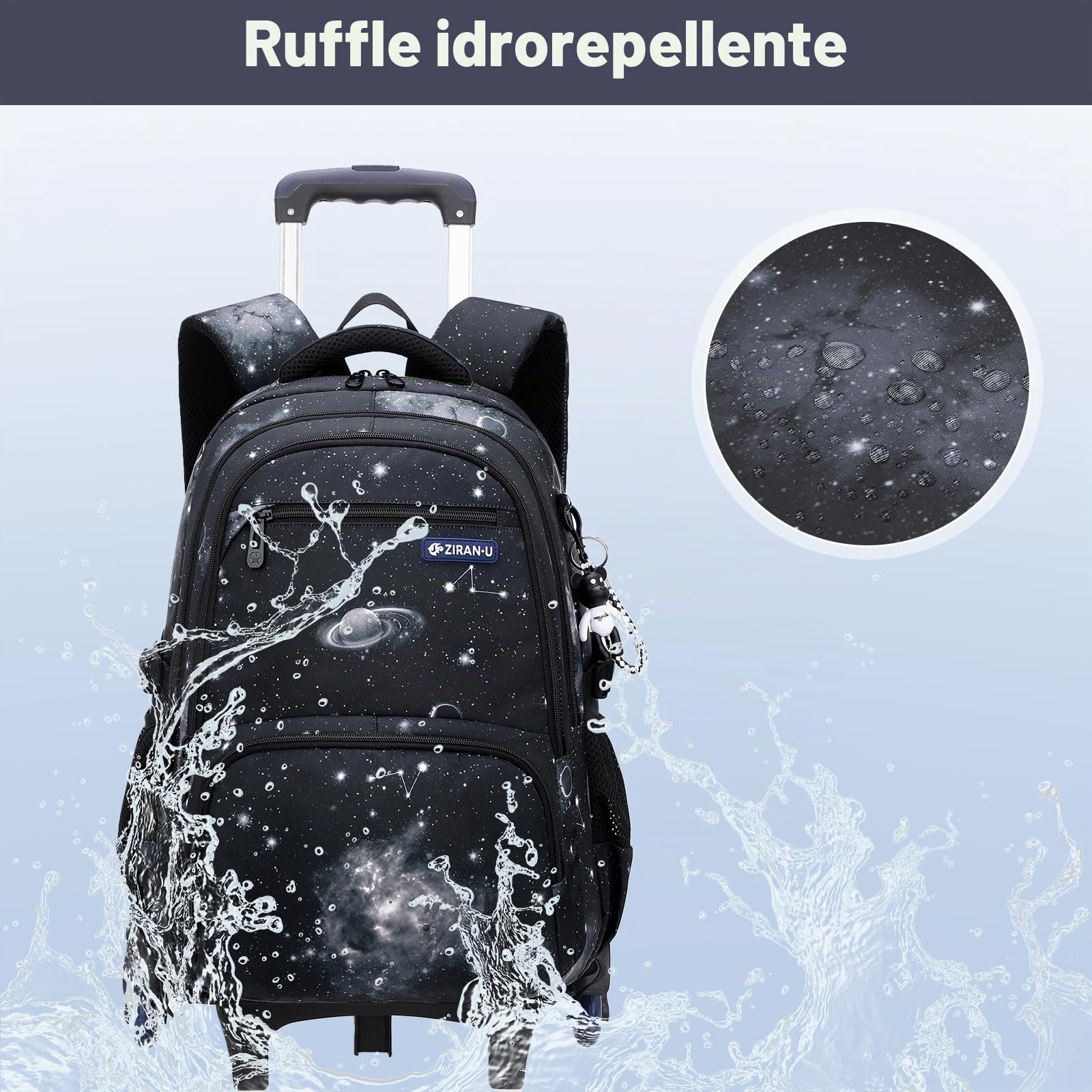 Amythe Zaino Trolley Set da 3 pezzi per Ragazzi, Zaini Scuola Elementare Media Superiore con Borsa Pranzo Borsa per Penna, Zainetto Bambini con Ruote Valigie, 32x19x48cm, Nero