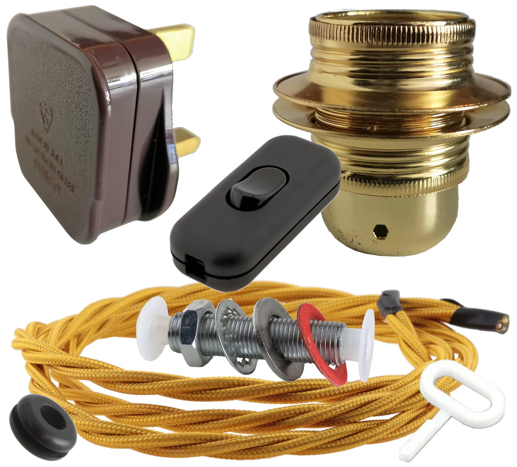 Art Deco Emporium Lamp Repair and Service Kit|Brown Plug|Gold Flex|Black Switch|E27 Brass Finish Lamp Holder Holder — image 1