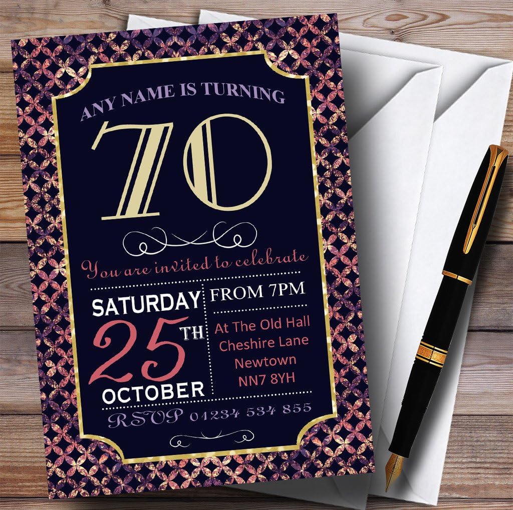 Pink Purple Glitz 70th Personalized Birthday Party Invitations
