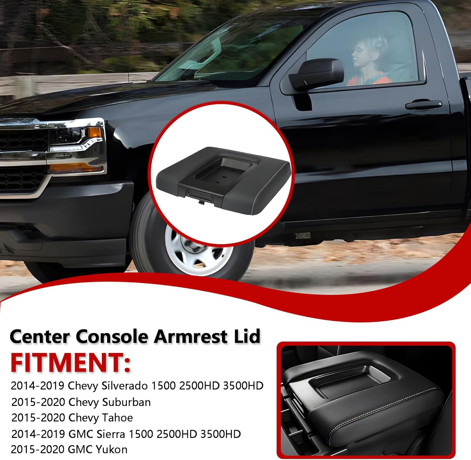 22881398 Front Seat Armrest Lid Compatible with 2014-2019 Chevrolet Silverado Suburban Tahoe GMC Sierra Yukon XL for Cadillac Escalade ESV