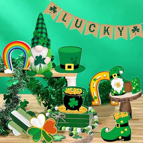 Miniatura 4 de 4 letreros de madera para mesa del día de San Patricio gnomos de trébol de la suerte decoración de mesa de San Patricio centro de mesa irlandesa de