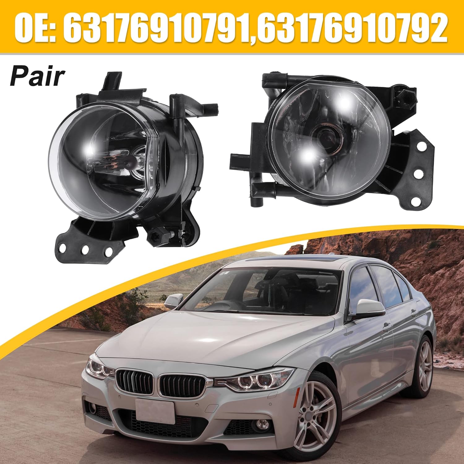 X AUTOHAUX 1 Pair Driving Fog Lights Assembly with Bulbs 63176910791 63176910792 Left Right Fog Lamp with Clear Lens for BMW 5 Series 3 Series