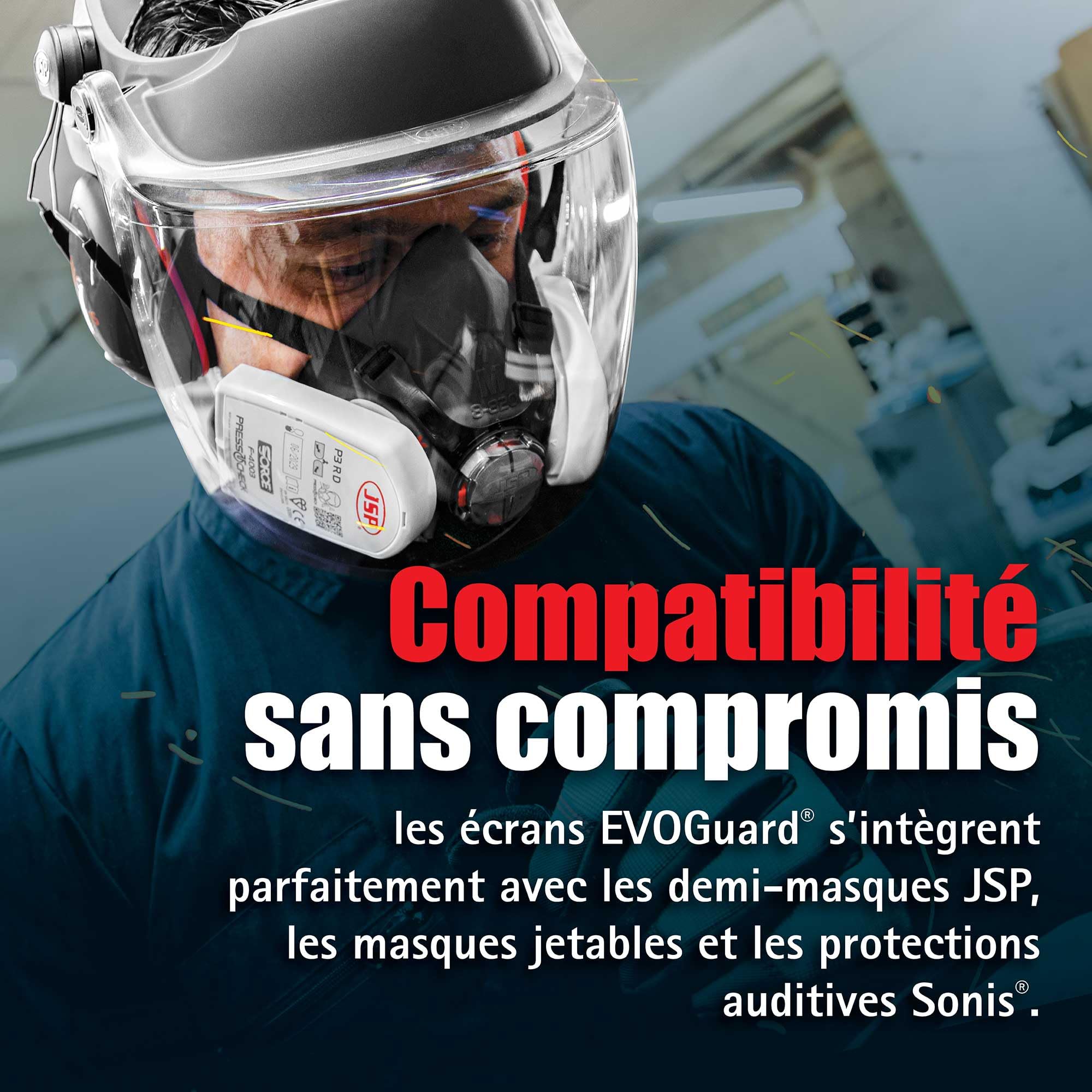 JSP EVOGuard C1 Visière Transparente Polycarbonate pour BTP et Industrie | Visière polycarbonate transparente avec protection UV et anti-impact. Compatible JSP EVO. EN 166 & EN 170.