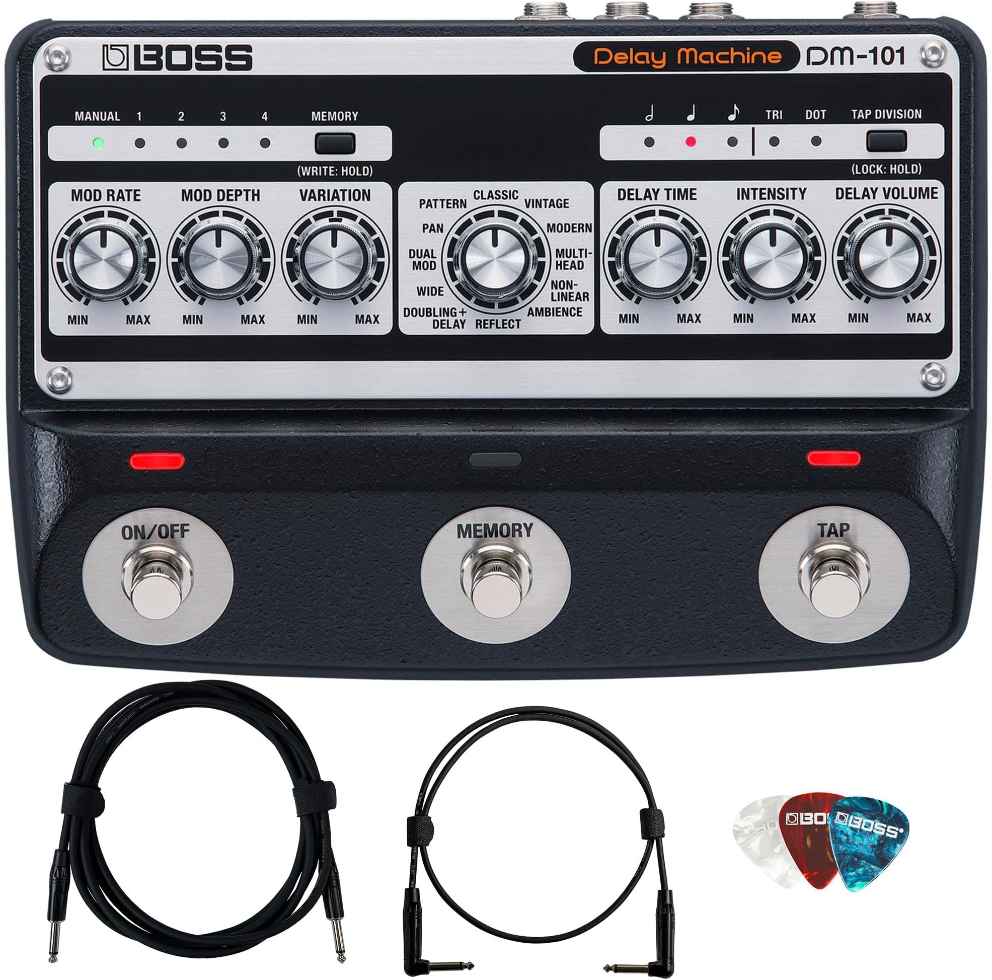 Boss DM-101 Delay Machine Bundle with Gearlux Instrument Cable, Patch Cable, and Picks