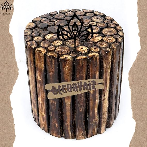 myWoodKart Wooden Round Shape Stool/Table Made from Natural Wood Blocks 16 inch