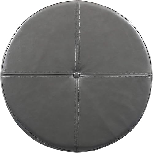 Miniatura 13 de HomePop Otomana de almacenamiento redonda de cuero sintético con tapa, color gris carbón, grande