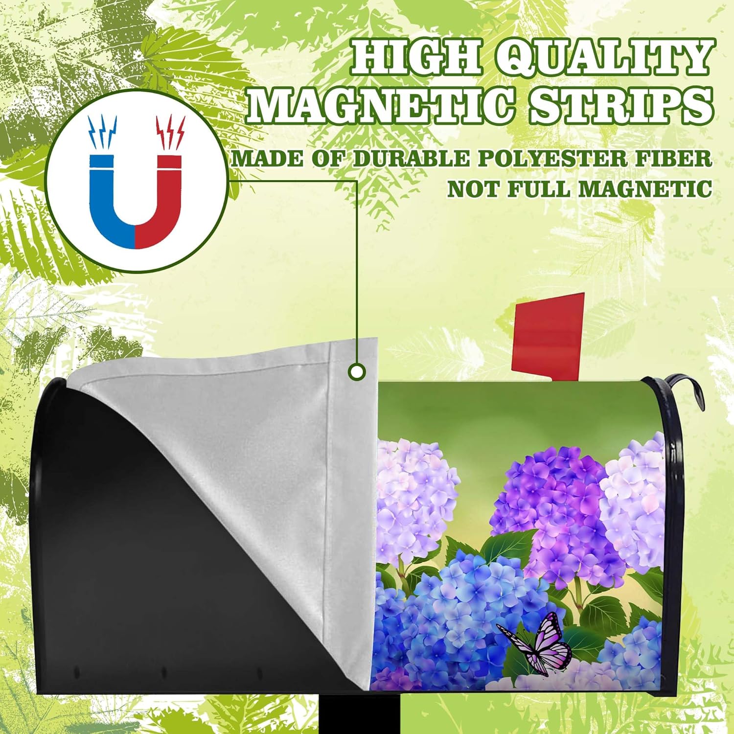Spring Hydrangea Flowers with Butterflies Mailbox Covers, Magnetic Post Box Cover Wraps Standard Size 21x18 Inches for Garden Yard Decor