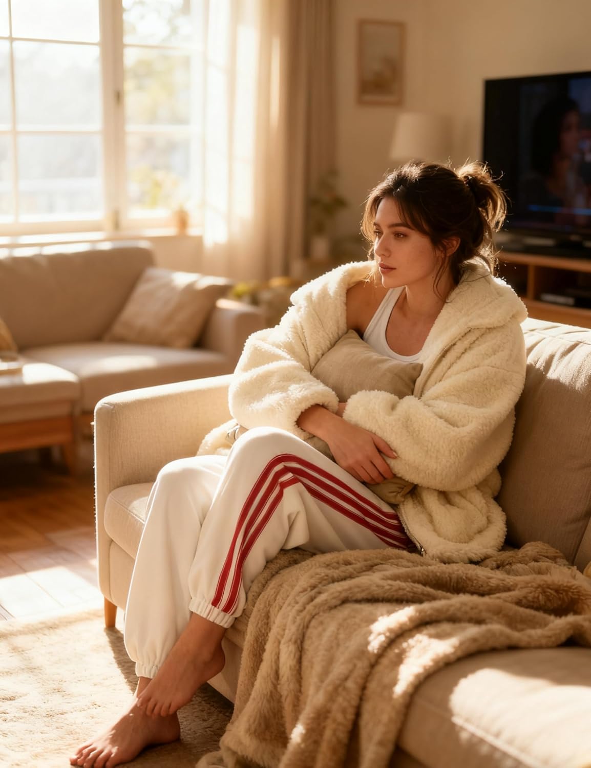 Hongsui Women's Baggy Side Striped Pants Color Block Jogger Pants High Waist Drawstring Harem Pants with Pockets - Image 4