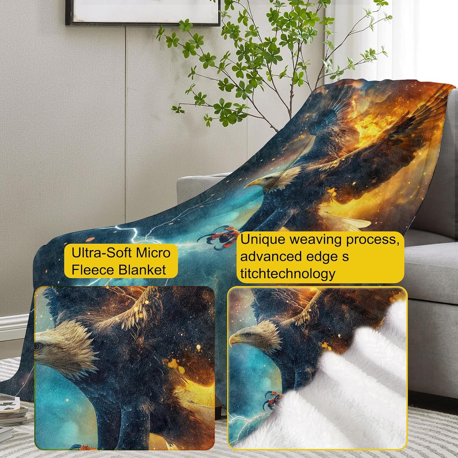 Eagle Blanket, 50"x60" Flannel Fleece Throw for Kids & Adults, Ultra-Soft and Warm Home Decor, Eagle Gift - Image 3
