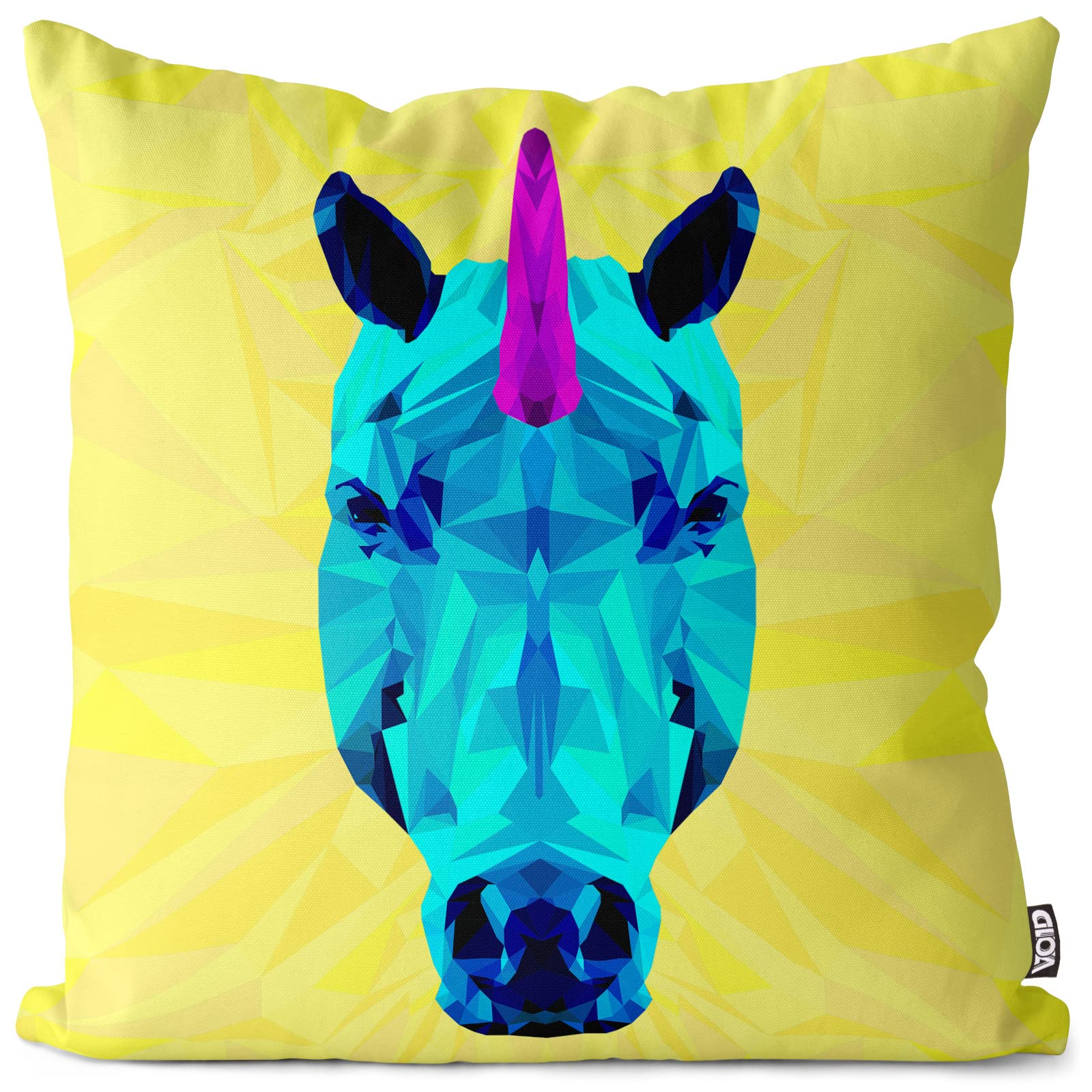 VOID Jednorożec Polygon Unicorn poszewka na poduszkę do użytku wewnątrz i na zewnątrz, poduszka o wymiarach 80 x 80 cm; kolor poduszki: żółty
