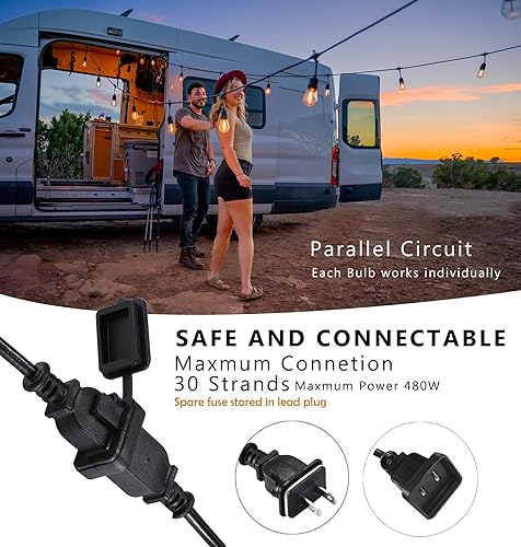 Miniatura 9 de DAMAING Guirnalda de luces LED para exteriores de 144 pies para exteriores con 47 bombillas Edison S14 de plástico, luces colgantes resistentes al