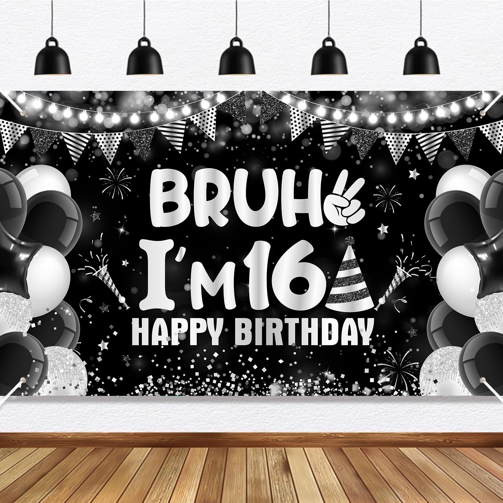 16th Birthday Party Decorations Backdrop for Boys Black Silver Bruh I'm 16 Banner Funny Teenage Bday Banner Teen Boy 16th Birthday Decor 5.9x3.6ft Happy 16 Years Old Birthday Party Supplies — image 1