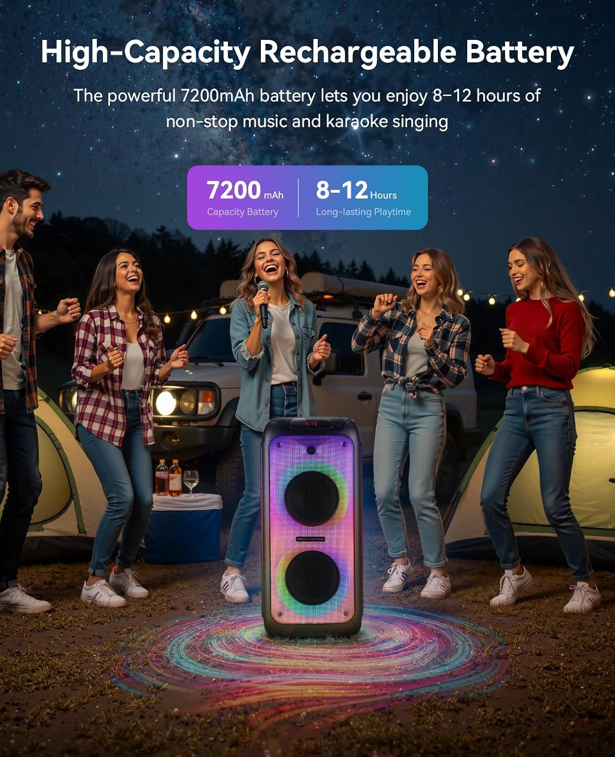 GKD80 Karaoke Machine for Adults with 2 Wireless UHF Microphone, 600W Peak Bluetooth Speaker with Dual 8'' Subwoofers, Portable Party Speaker with RC/Wheels for Singing/Outdoor Events/Speaking thumbnail