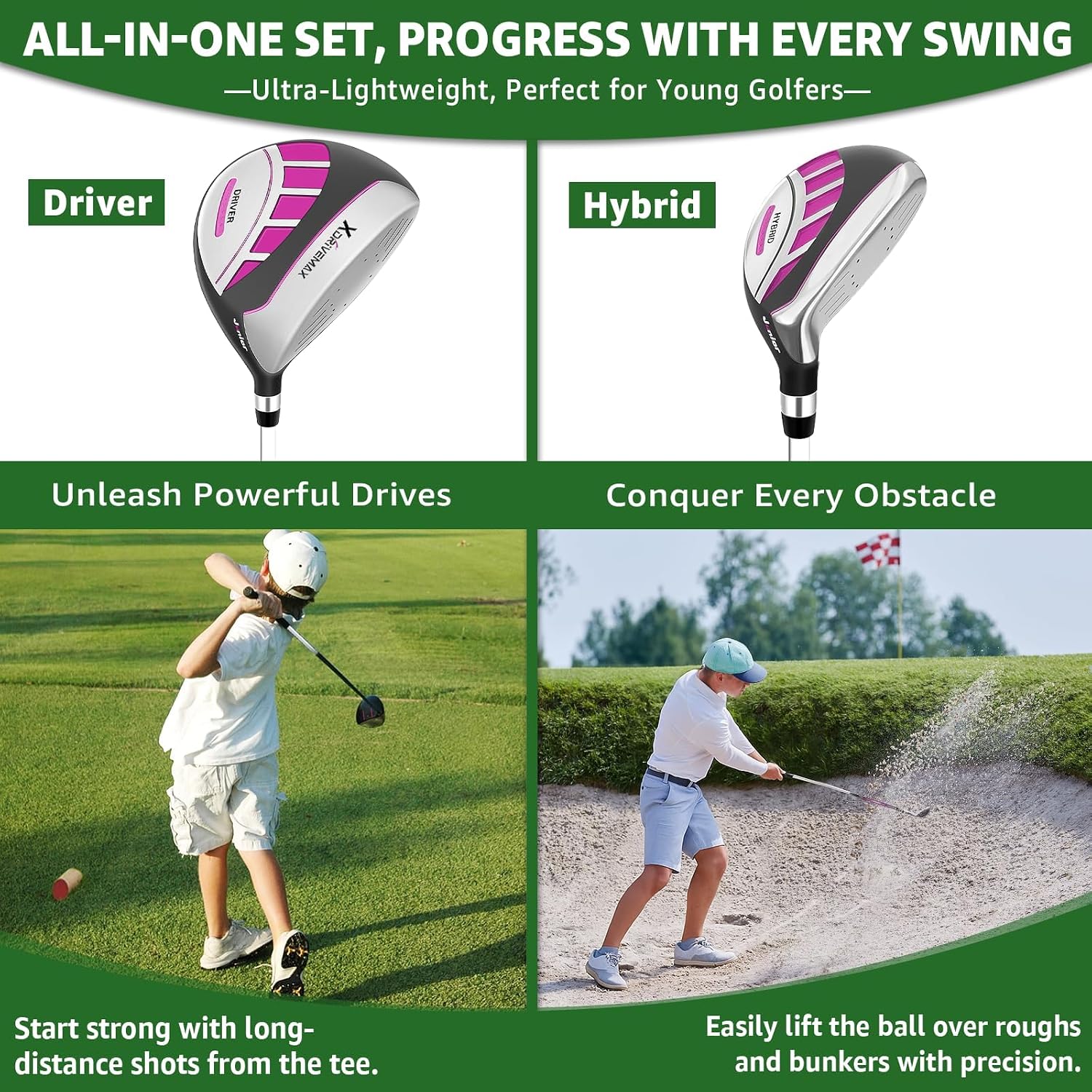 XDriveMax Junior Golf Club Set for Kids Ages 4-12, 5-6 Piece Right Hand Set with Stand Bag