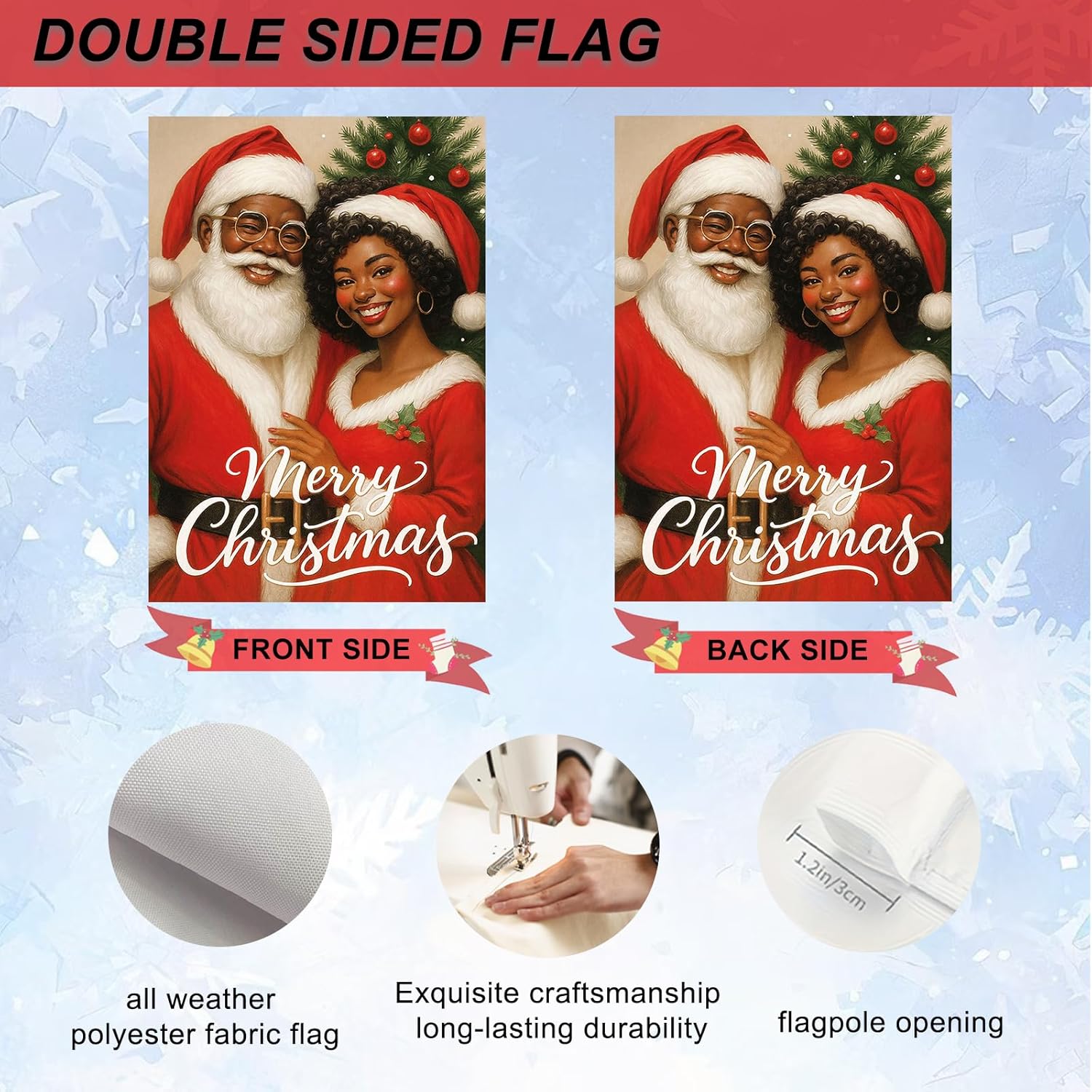 IVN Christmas Garden Flag 12x18 Inch Double Sided Black Santa Couple Holiday Outdoor Yard Flag For Home Front Porch Patio Festive Decor Christmas Decorations Outdoor - Image 4