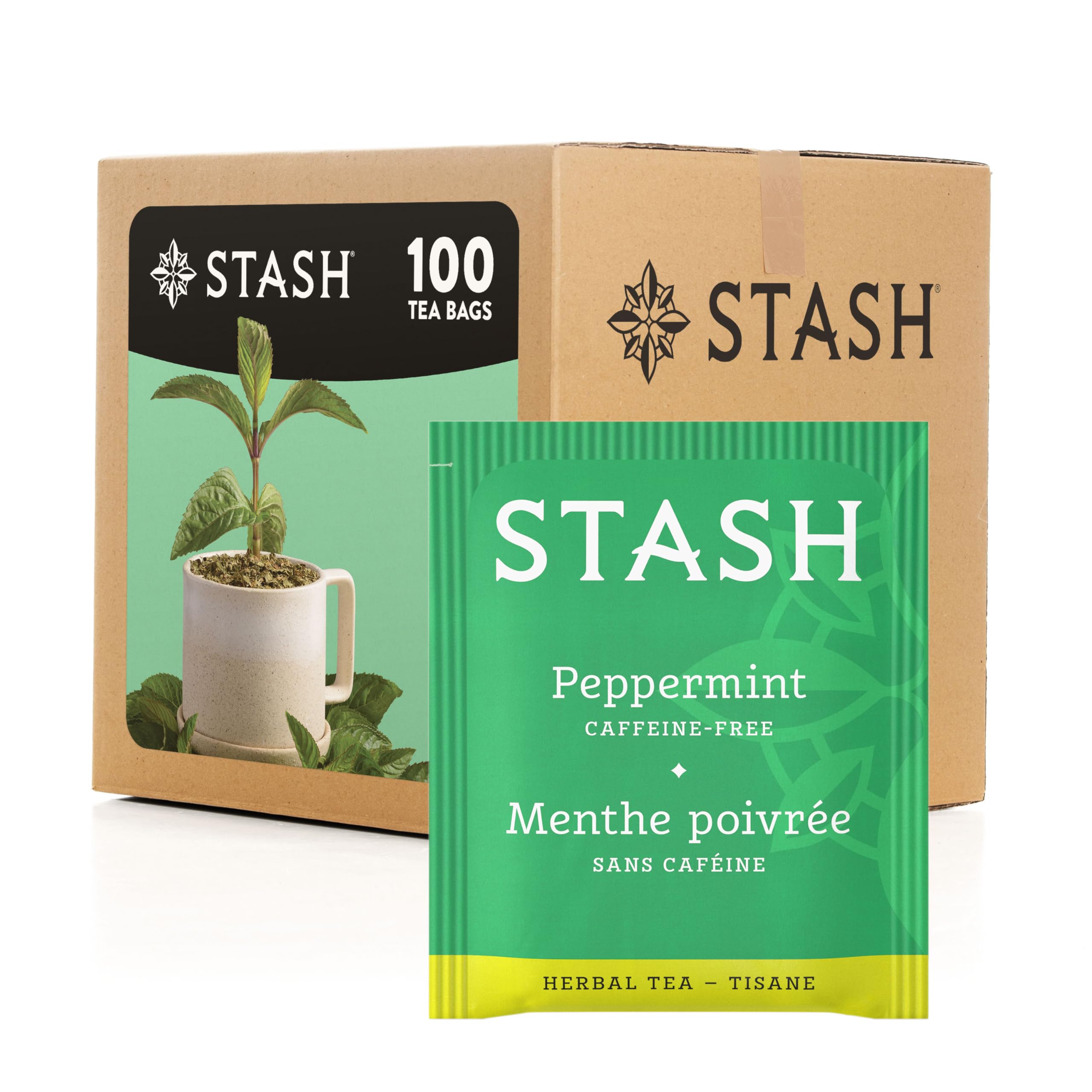 StashTea Peppermint Herbal Tea, Box of 100 Tea Bags
