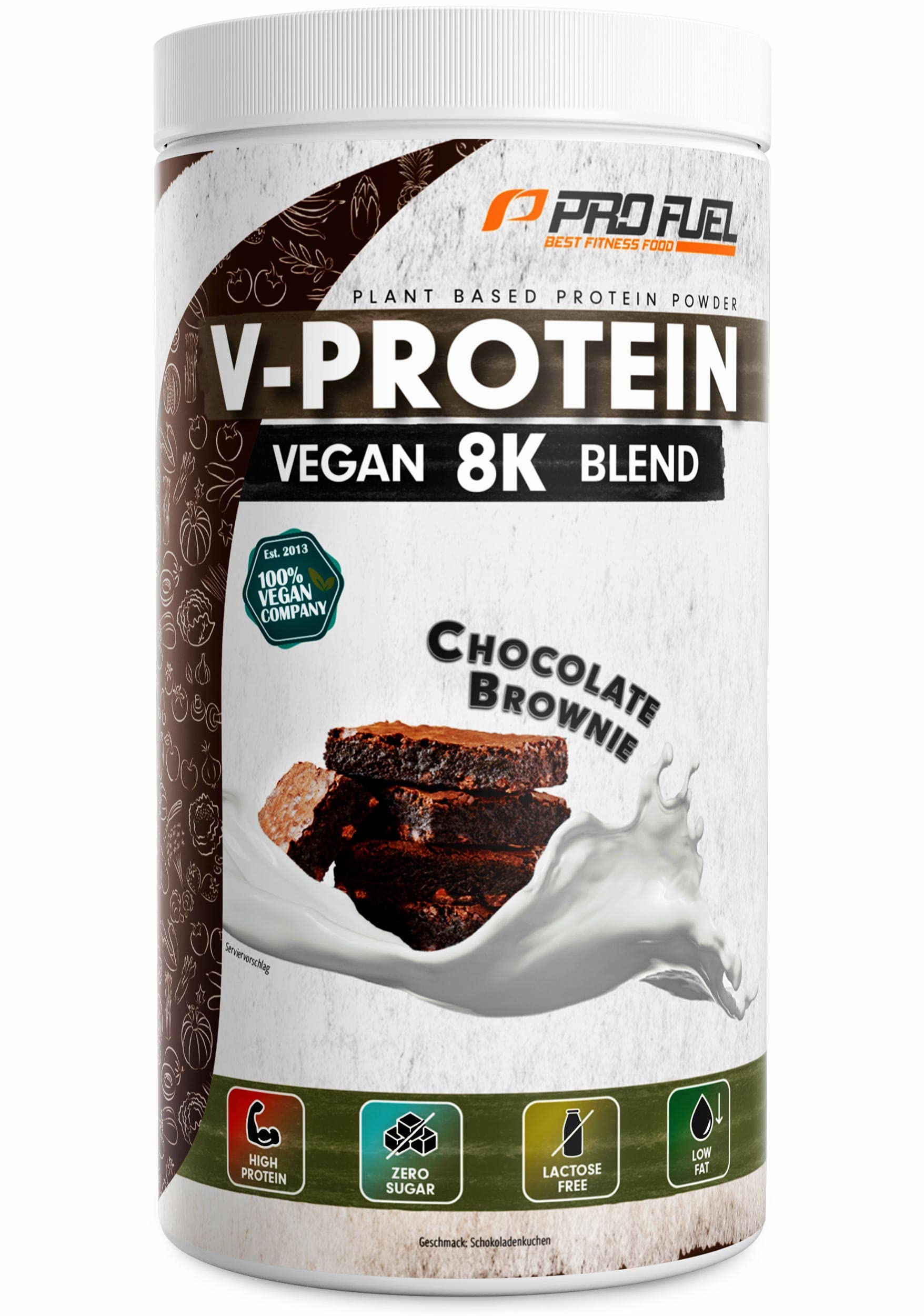 Vegan Protein – SCHOKOLADE - V-Protein 8K Blend - unglaublich lecker & cremig - mit Protein aus Sonnenblume, Reis, Erbse, Hanf, Kürbis uvm. - pflanzliches Proteinpulver mit 74% Eiweiß