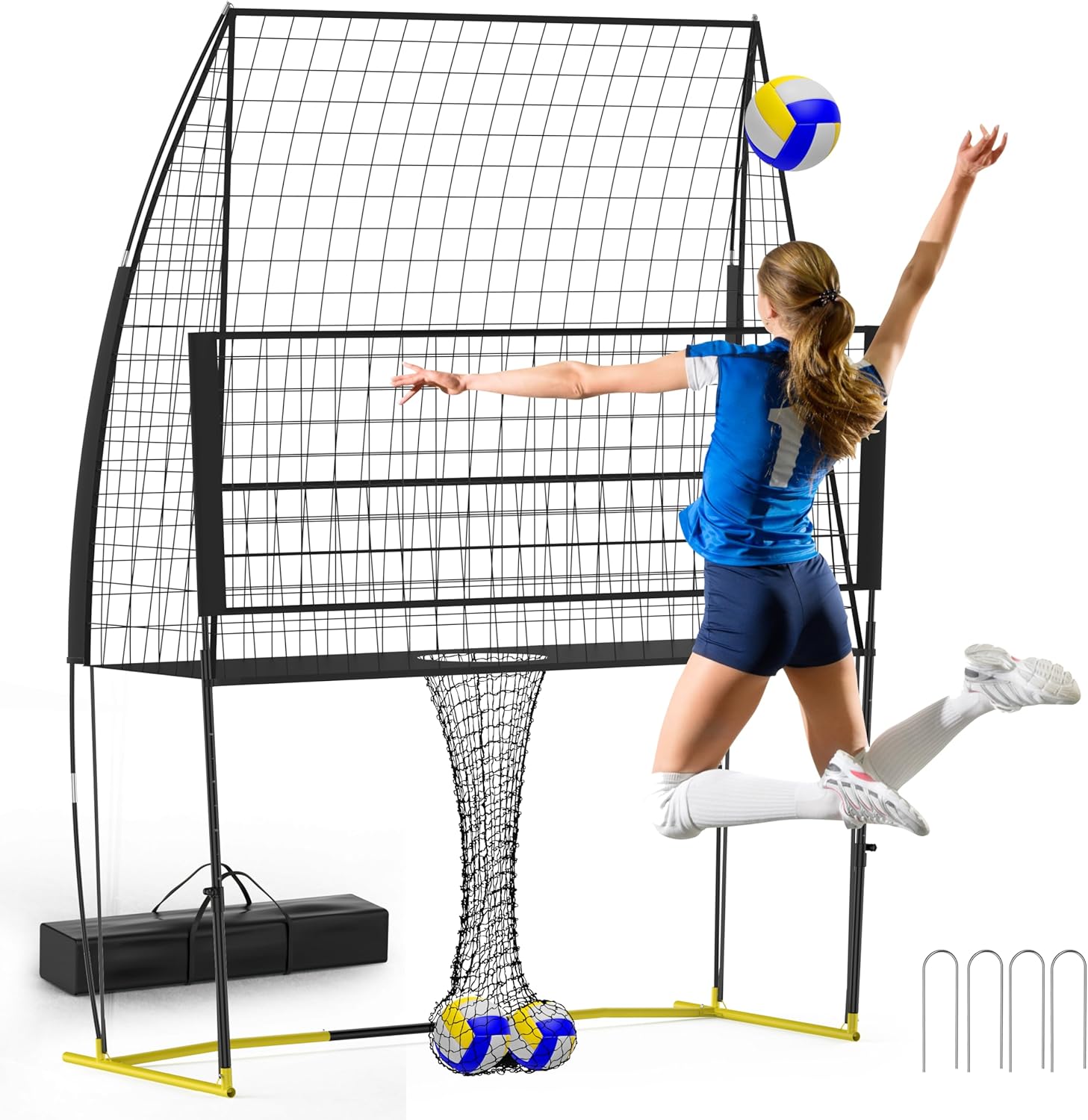 (8 X 11 FT) Volleyball Training Equipment Net for Indoor and Outdoor Volleyball Practice Net Station, Volleyball Spike Trainer Perfect for Team or Solo Training, Home Volleyball Net Black