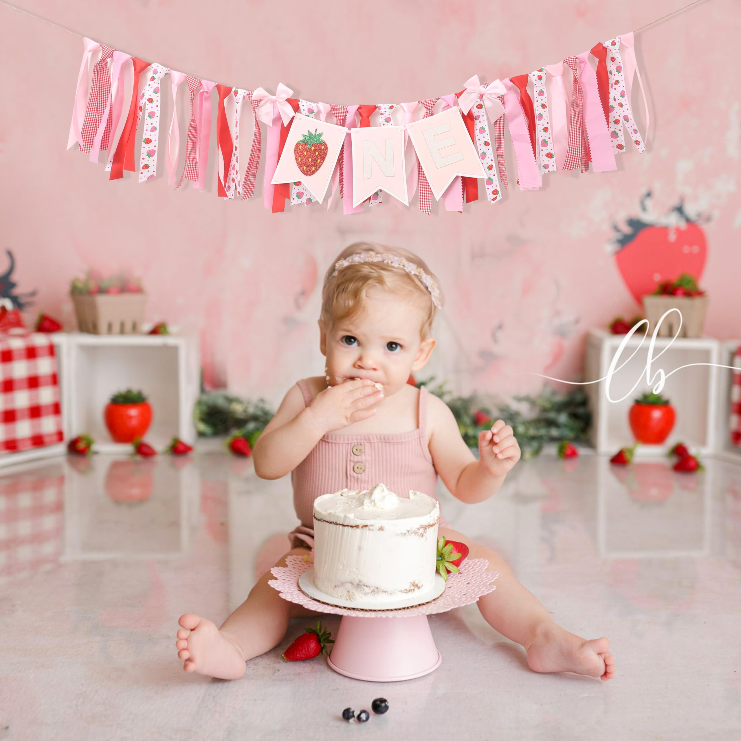 Strawberry Theme High Chair Banner - First Birthday Decor For Girls, Cake Smash Photo Prop, 80 Inch Long - View #13
