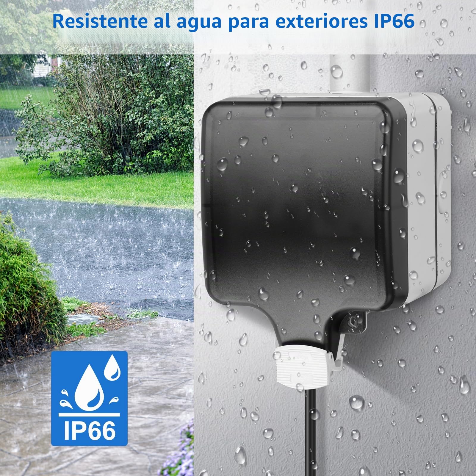 Caja Distribucion Electrica Montada En Superficie, Cuadro Electrico Premontado con Protección Contra Fugas 16A y Enchufe, Caja de Distribución Impermeable IP66|4 Módulos