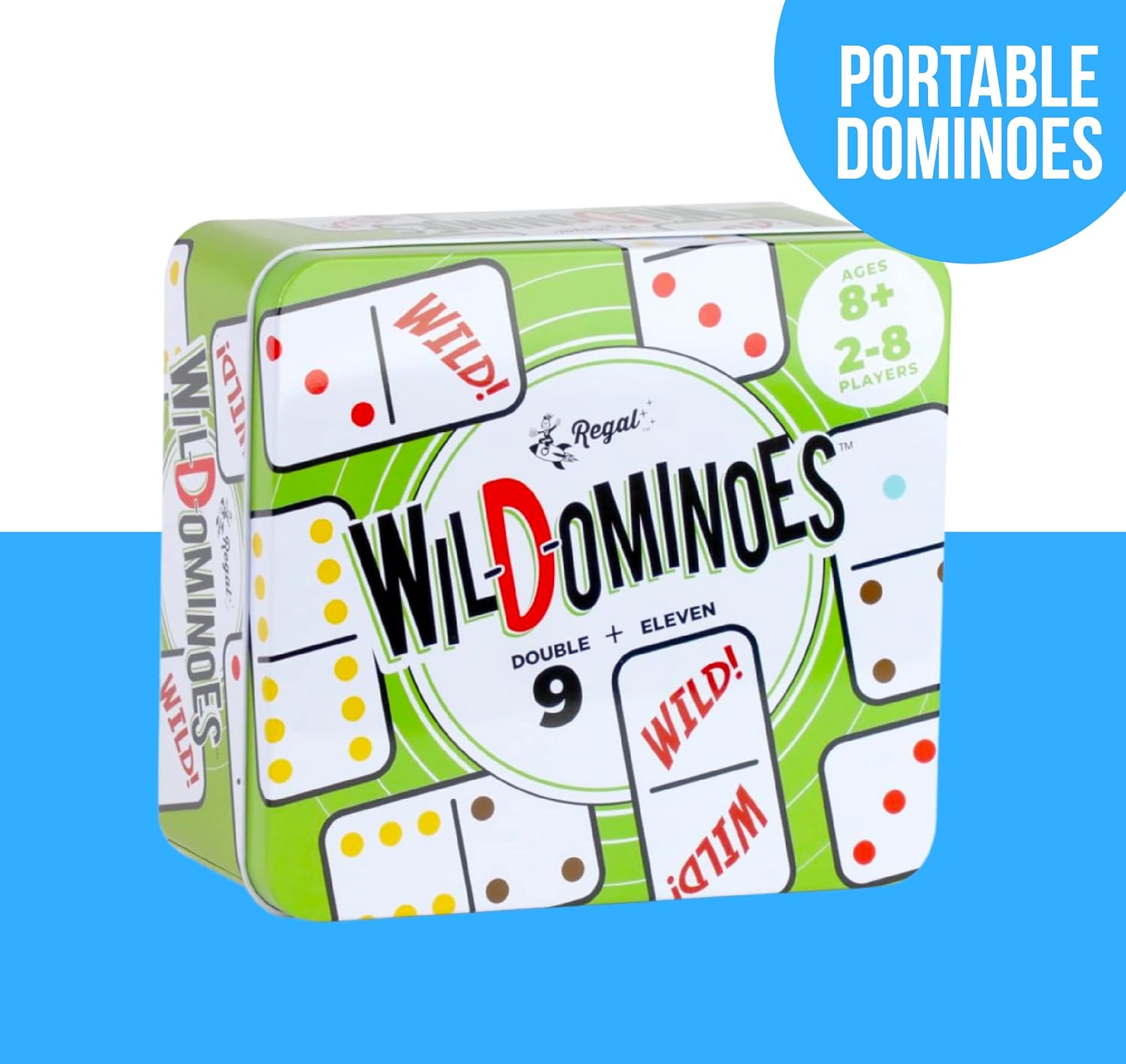 Regal Games – Wild Spinner Dominoes – Compatible with Spinner and Double 9 Dominoes - Fun Family-Friendly Game – Includes Score Pad and Rules Sheet – Ideal for 2-8 Players Ages 8+