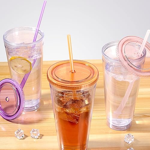 Miniatura 6 de Vasos acrílicos de 32 onzas con tapa y popotes, vaso de plástico transparente de doble pared, vasos aislados reutilizables, perfectos para fiestas,