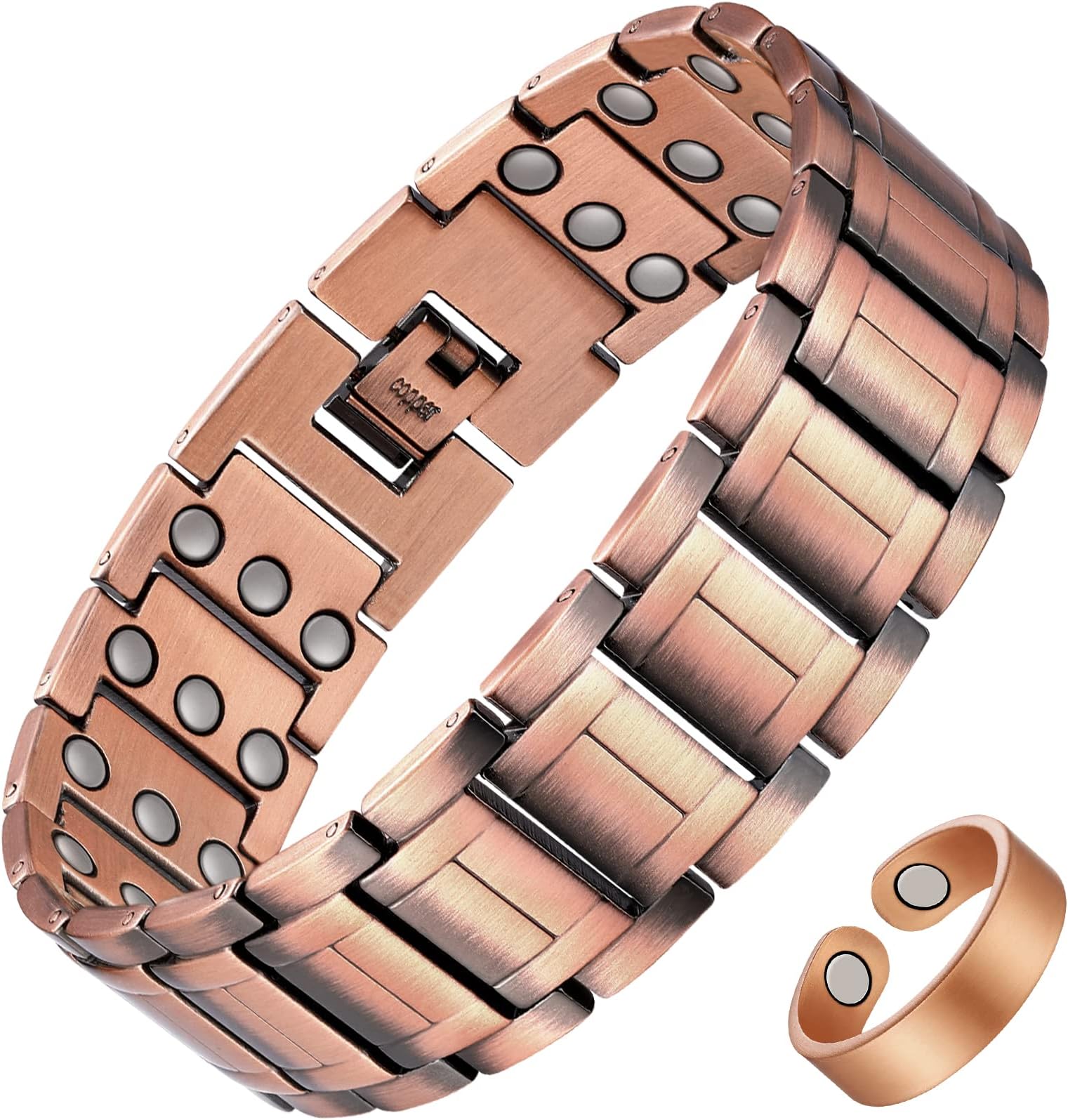 Feraco Men's Copper Bracelet,3X Strength 99.99% Pure Copper Magnetic Bracelets with Magnets,Adjustable Length with Sizing Tool