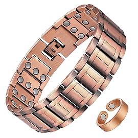 Feraco Copper Bracelets for Men & Copper Ring-Pure Copper Magnetic Bracelet with 57 Ultra Powerful 3500 Gauss Neodymium Magnets,Adjustable Wrist Bracelet,Gifts for Men (Copper with Ring)