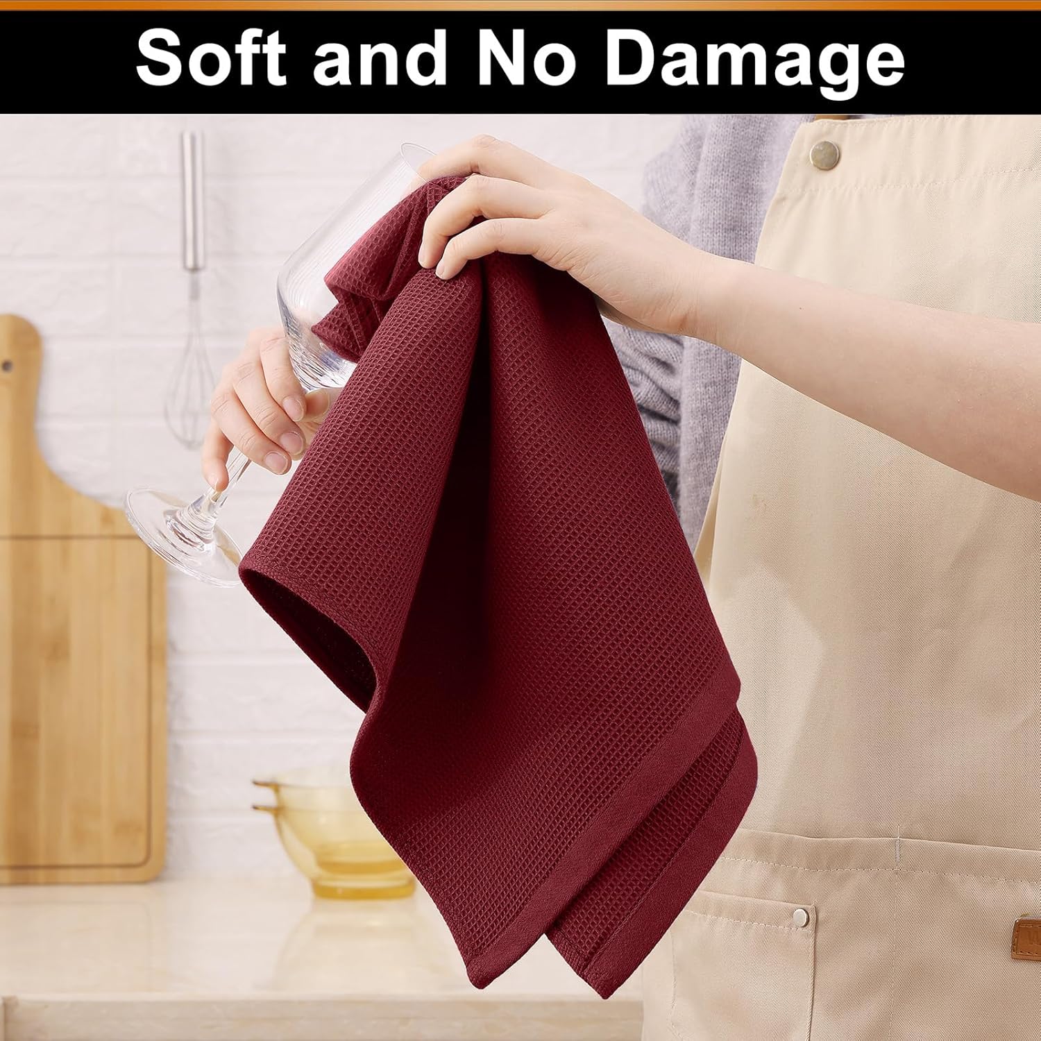 Homaxy 100% Cotton Kitchen Towels and Dishcloths Set - 8 Pack Waffle Weave Soft and Absorbent Dish Towels - 26 X 16 Inch and 12 X 12 Inch - Burgundy