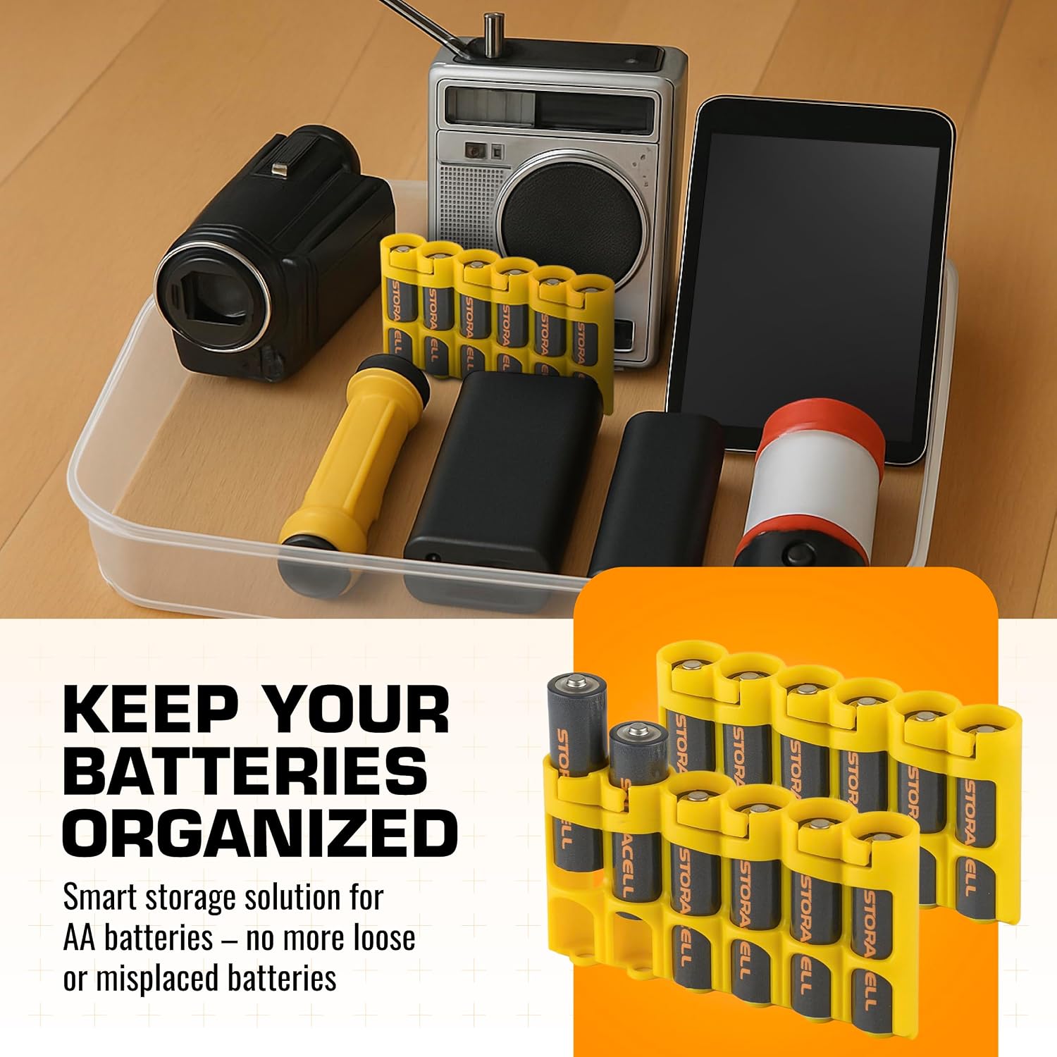 Storacell Slimline AA-6 Battery Storage Caddy and Dispenser (Pack of 2), Yellow, Holds 6 AA Batteries (Not Included), Durable & Compact Design, The Original Battery Caddy, Made in The USA image 3