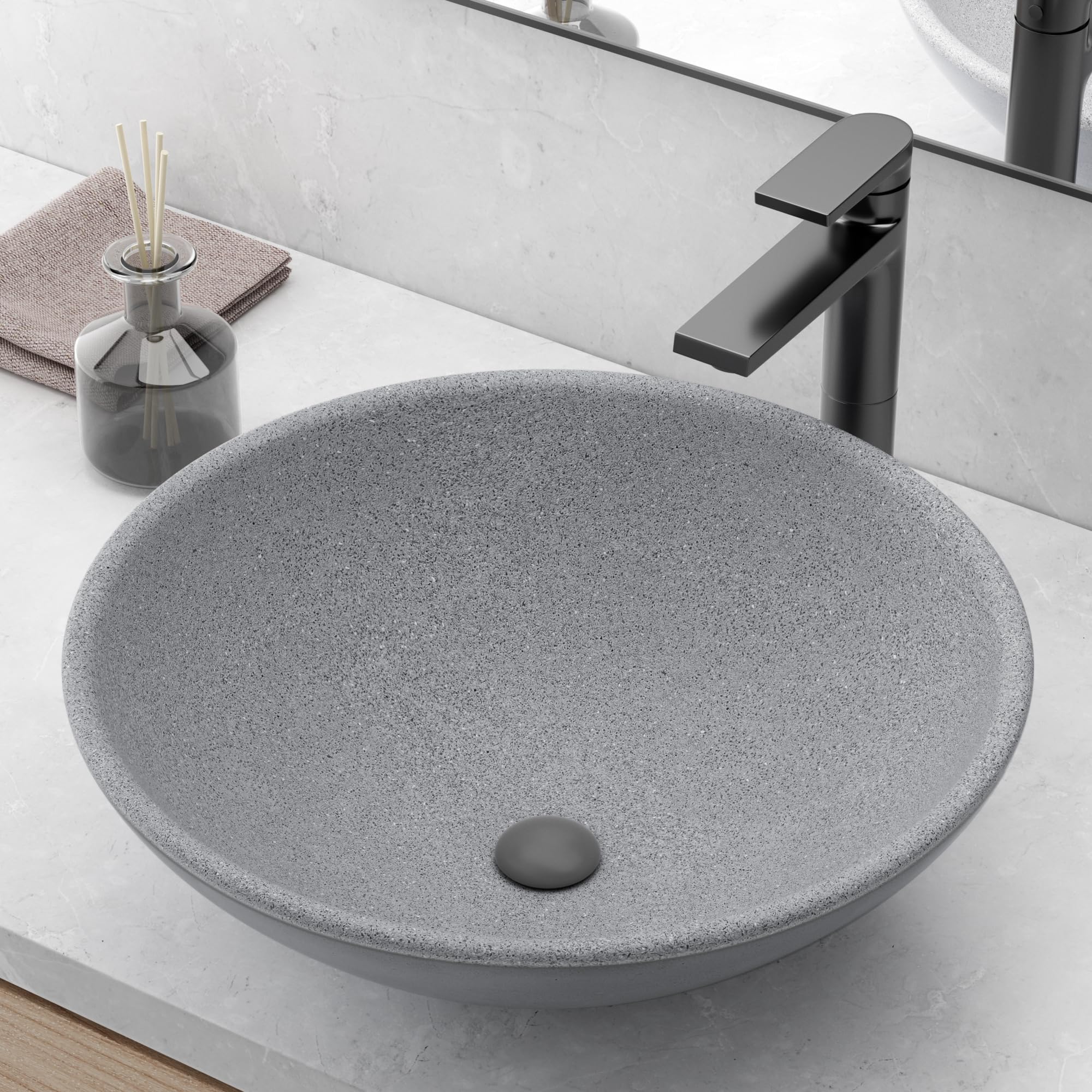 SMART CASTLE Round Vessel Sink 16 Inch Concrete Vessel Sink for
