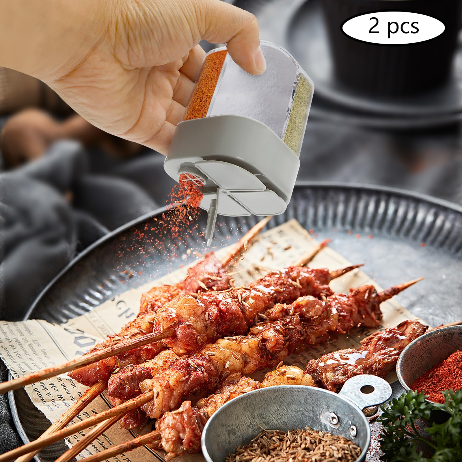 Saliera E Pepe 4 In 1, Set Da 2 Contenitori Per Condimenti Da Viaggio, A Prova Di Umidità Con Coperchio Scorrevole, Per Cucina E Barbecue (Grigio) - 3