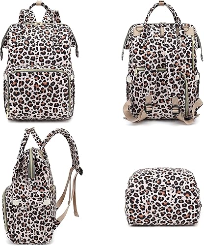 Miniatura 6 de Mochila de pañales de bebé de leopardo para niñas y niños, impermeable, grande, bolsa de pañales de maternidad para mamá