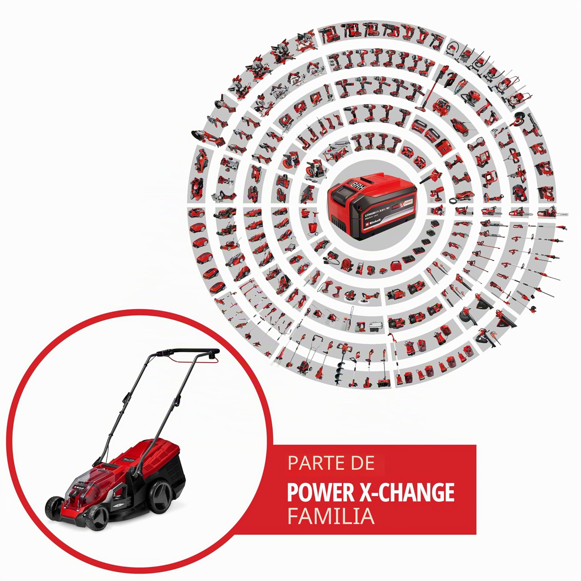 Einhell Cortacésped a batería GE-CM 36/36 Li Kit Power X-Change (36V, 36cm ancho de corte, hasta 400 m², Brushless, 40L bolsa recolectora, 25-75 mm altura de corte, con 2x4,0 Ah batería y 2x cargador)