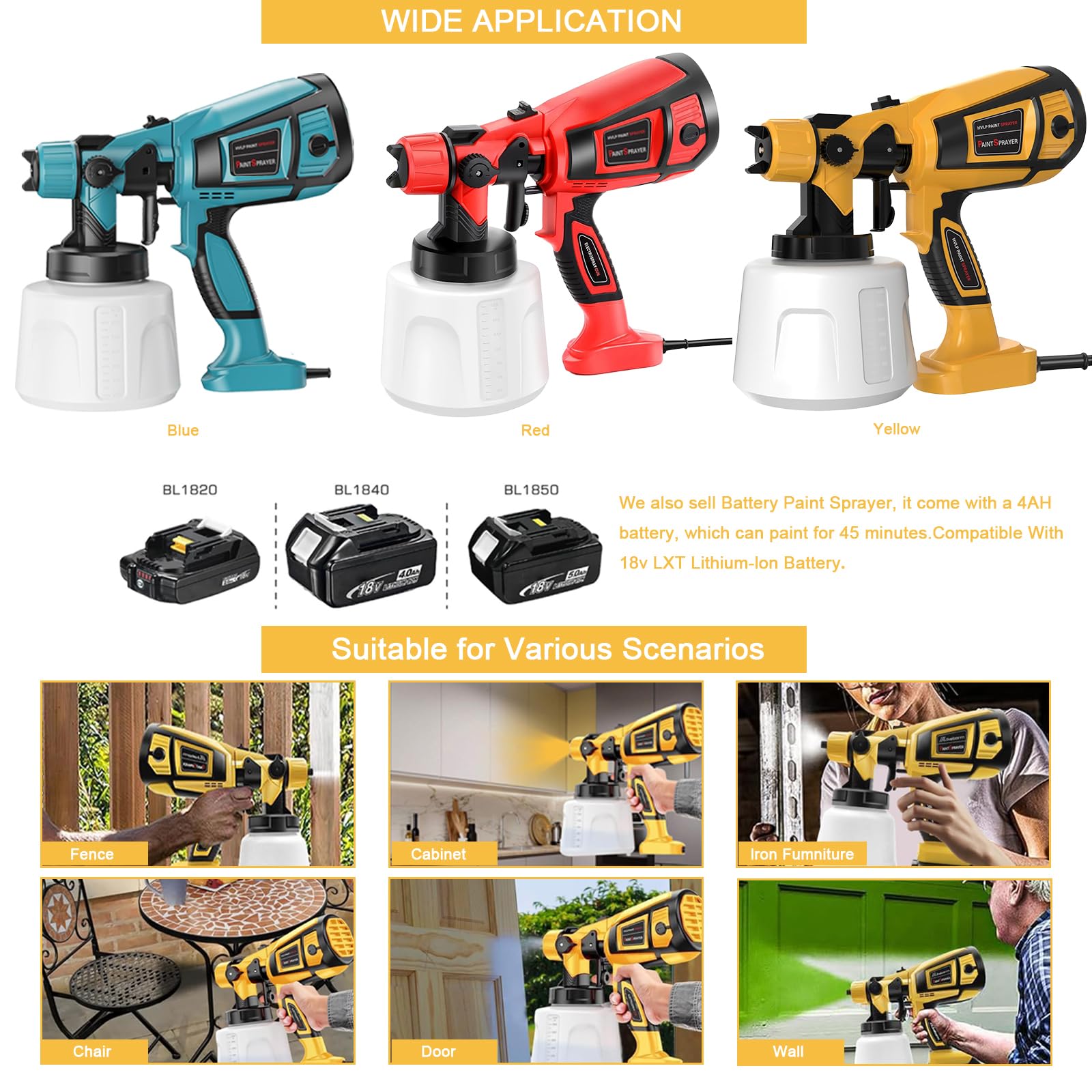 TOPALL Pistola Pintura Electrica,Pistola para Pintar Paredes y Techos,850W 32000PRM 1400ML HVLP Pistola Pintar Electrica Pulverizador de Pintura,con 5 Boquillas y 3 Patrones