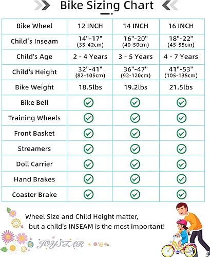 Miniatura 5 de JOYSTAR Little Daisy Kids Bike for Girls Ages 2-12 Years, 12 14 16 20 Inch Princess Girls Bicycle with Doll Bike Seat, Training Wheels, Basket and