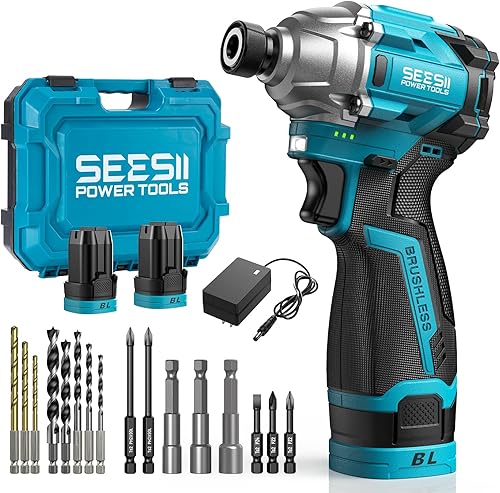 Miniatura 8 de SEESII Kit de Destornillador de Impacto de 16.8V, Juego de Destornillador de Impacto Inalámbrico Hexagonal de 1/4 pulgadas y 2×2.0Ah Baterías,