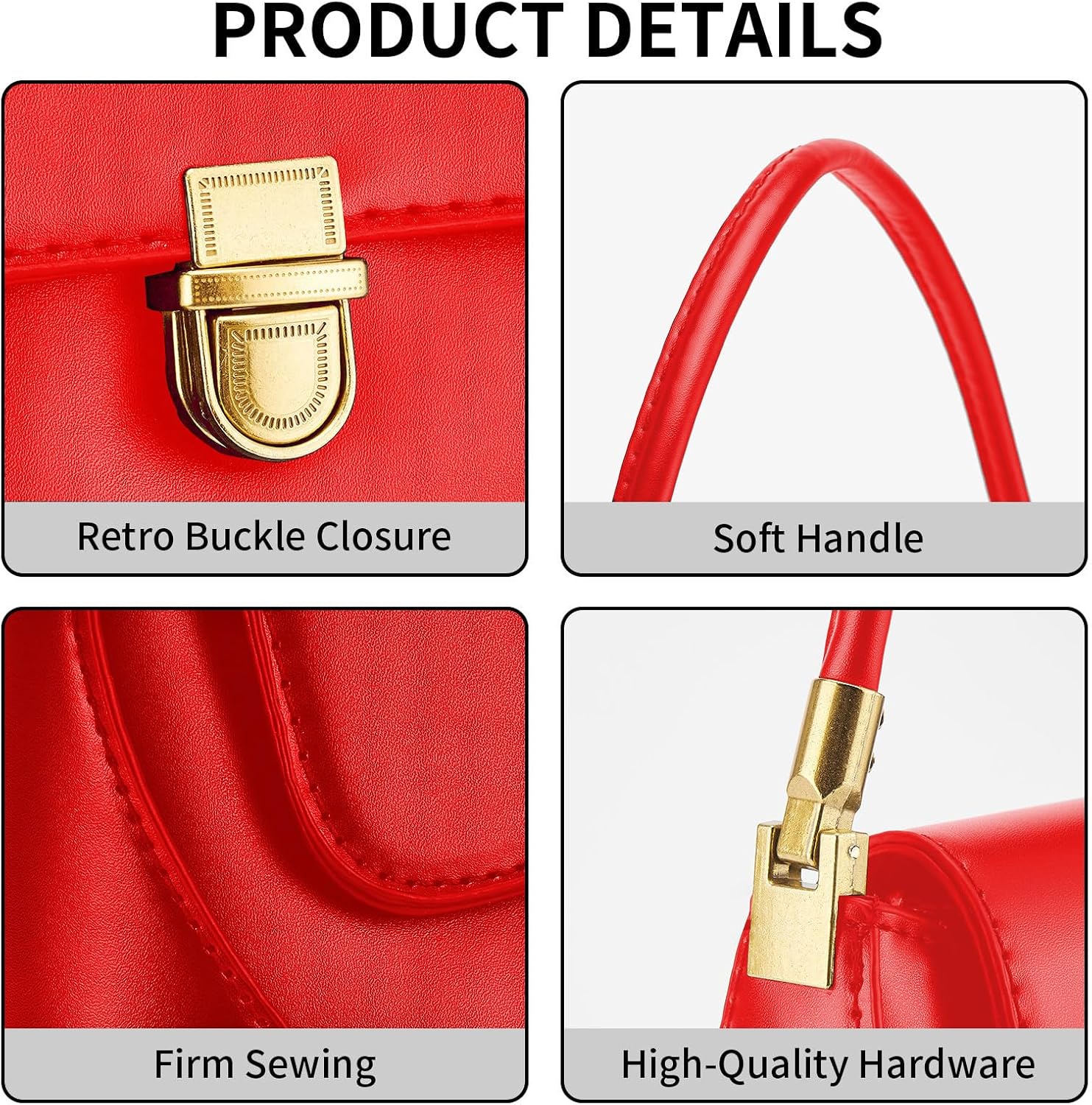 Shoulder Bag for Women Vintage Purse Fashion Classic Vegan Leather Clutch Tote Retro Handbag with Buckle Closure - Image 4